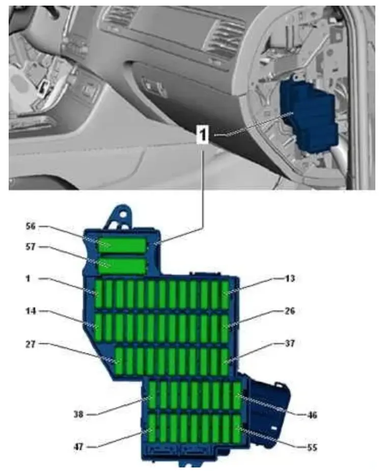 blok z pravogo boku volkswagen touareg 2 - Схеми запобіжників і реле Volkswagen Touareg 2 blok z pravogo boku volkswagen touareg 2