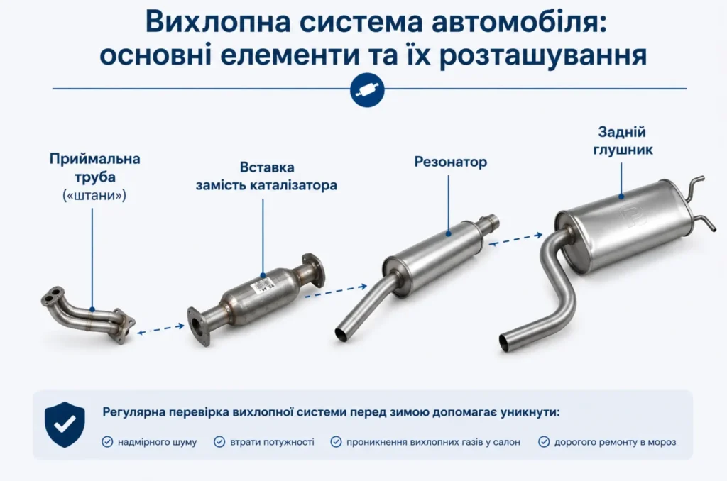 vihlopna sistema avtomobilya osnovni elementi ta roztashuvannya - Вихлопна система перед зимою: що перевірити в глушнику, резонаторі, приймальній трубі та гофрі і коли потрібна заміна vihlopna sistema avtomobilya osnovni elementi ta roztashuvannya
