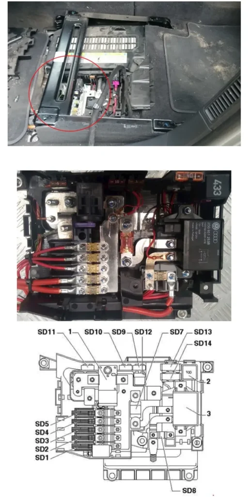 yashik pid vodijskim sidinnyam volkswagen touareg 1 - Схеми запобіжників і реле Volkswagen Touareg 1 yashik pid vodijskim sidinnyam volkswagen touareg 1